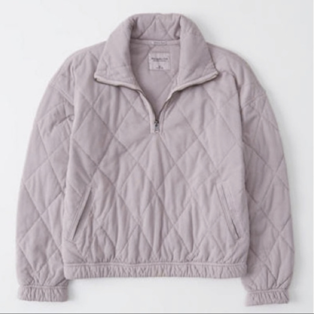 Abercrombie half-zip quilted fleece jacket, lilac purple, size small, elastic
